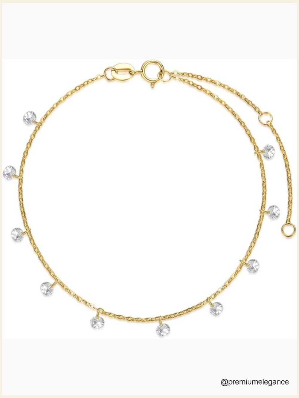 14K Gold Station Bracelet, Cubic Zirconia, 6.5"+2" Extender, Minimalist Dainty